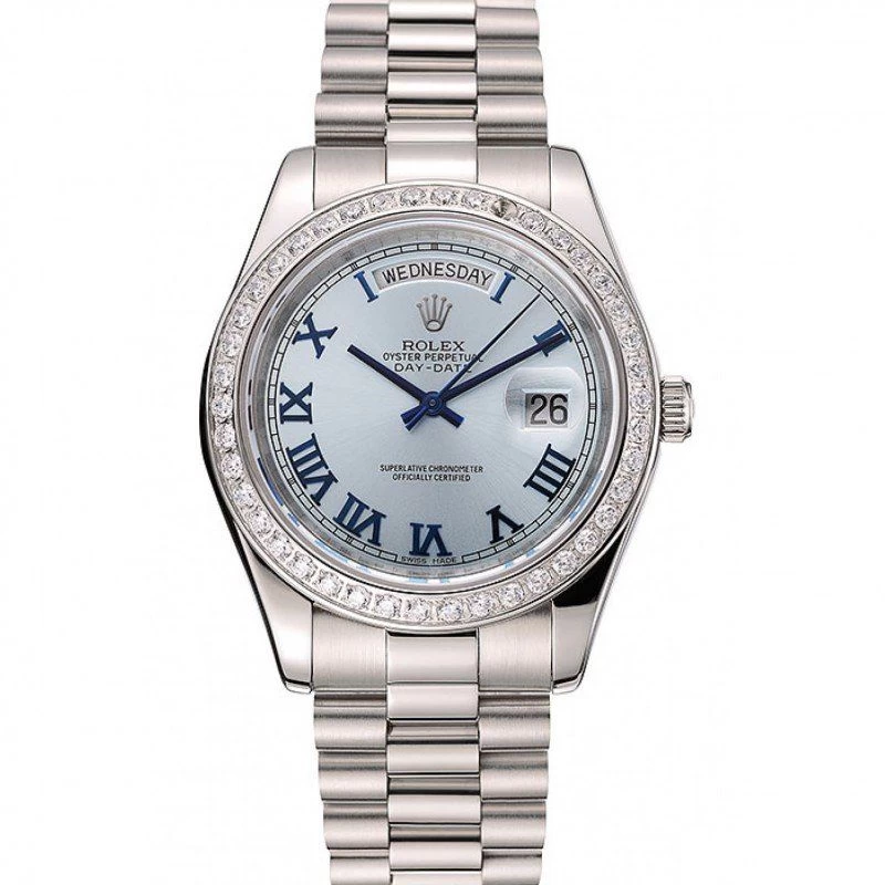 <span class='swissf'></span>Rolex Day-Date Ice Blue Dial Diamond Case Stainless Steel Bracelet 1453962