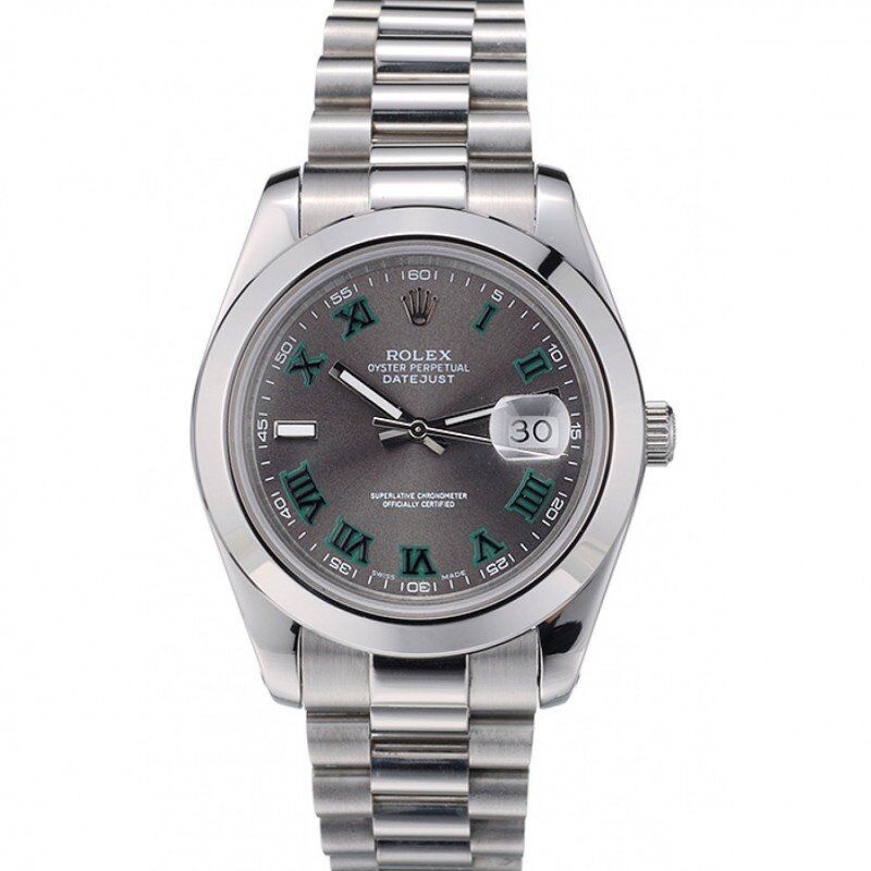 <span class='swissf'></span>Rolex DateJust Polished Stainless Steel Bezel Grey Dial 42000