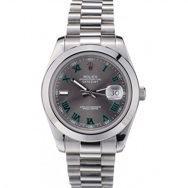 <span class='swissf'></span>Rolex DateJust Polished Stainless Steel Bezel Grey Dial 42000