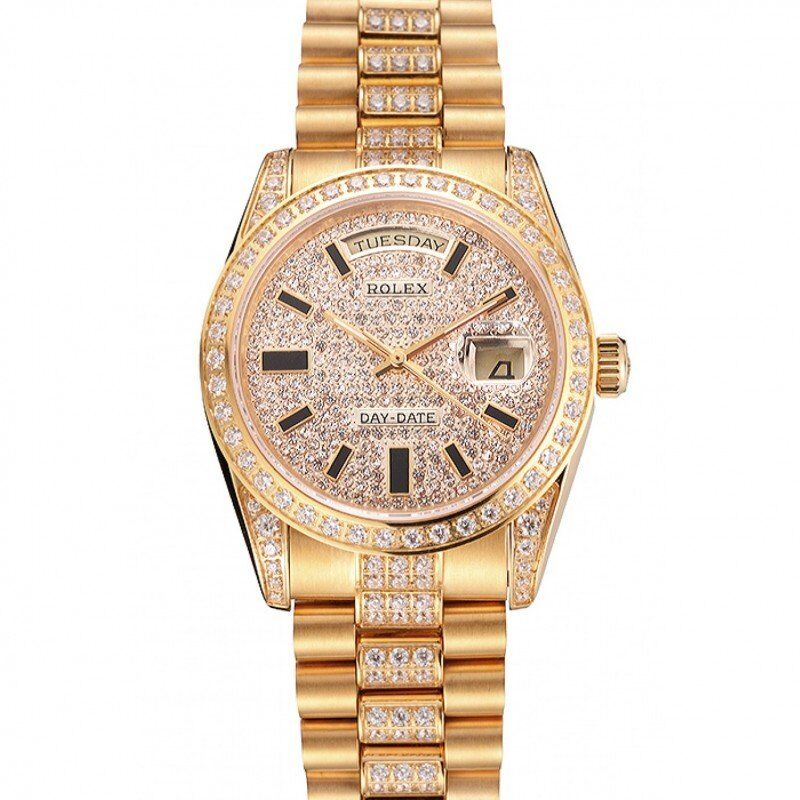 <span class='swissf'></span>Rolex Day-Date Yellow Gold Diamond Pave