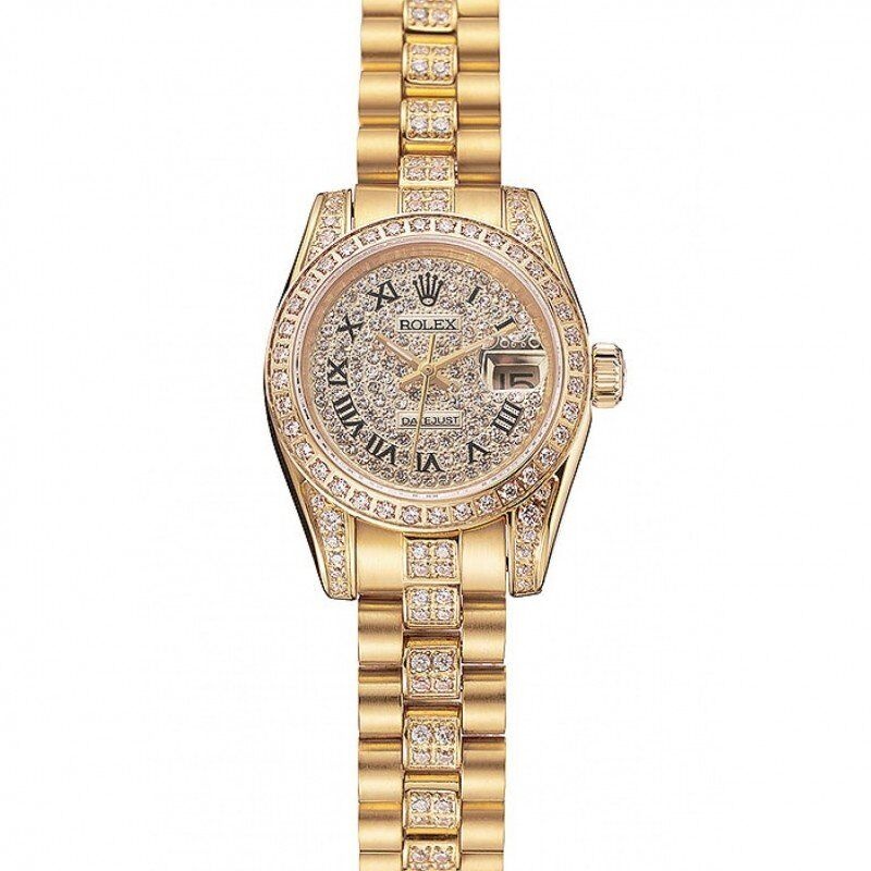 <span class='swissf'></span>Rolex DayJust Diamond Pave Dial Gold Diamond Bracelet 1453955