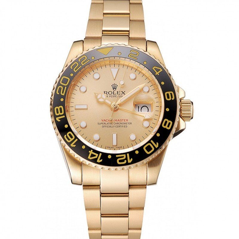 <span class='swissf'></span>Rolex GMT Master II Gold Dial Black Bezel Gold Case And Bracelet 1453749