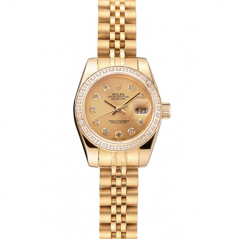 <span class='swissf'></span>Rolex Lady-Datejust Champagne Dial Diamond Bezel Gold Jubilee Bracelet 1454096