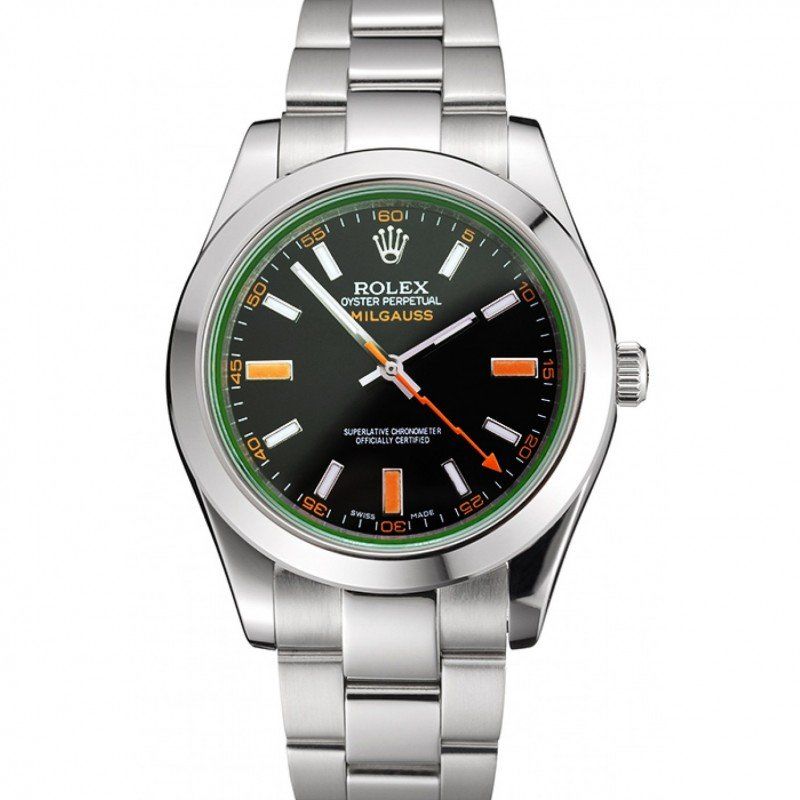 <span class='swissf'></span>Rolex Milgauss Black Dial Orange Markings Stainless Steel Case And Bracelet