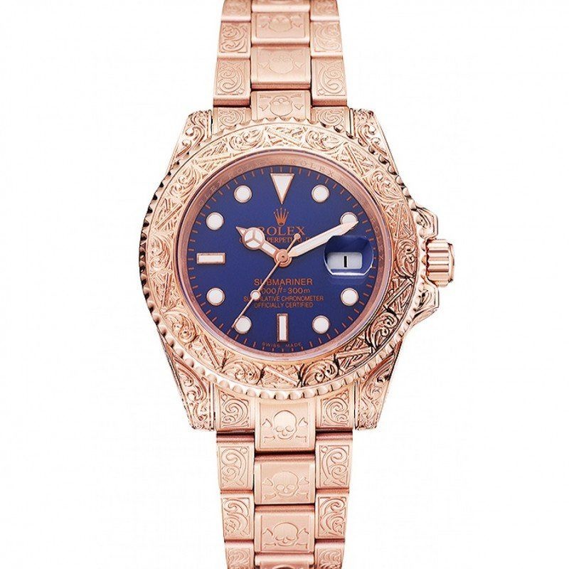 <span class='swissf'></span>Rolex Submariner Skull Limited Edition Blue Dial Rose Gold Case And Bracelet 1454085