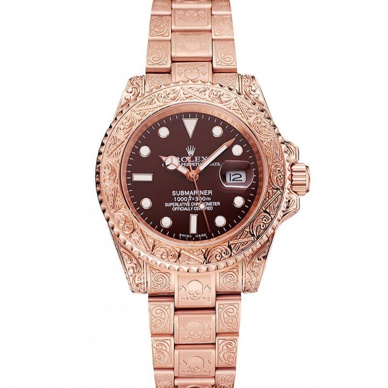 <span class='swissf'></span>Rolex Submariner Skull Limited Edition Brown Dial Rose Gold Case And Bracelet 1454087